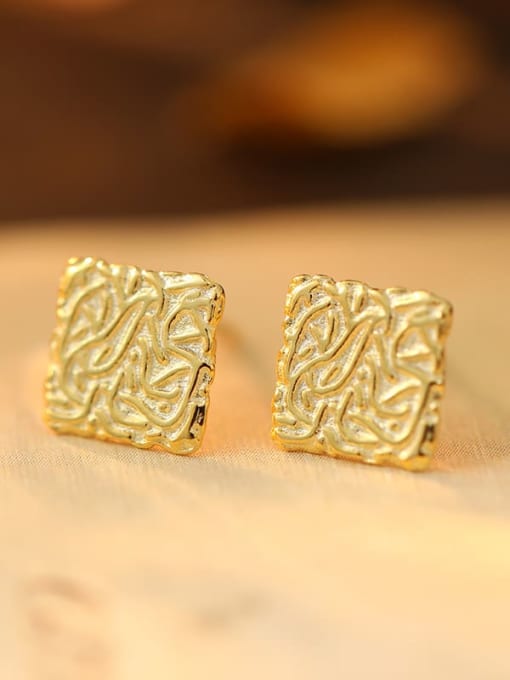 ES2626 [Golden Square] 925 Sterling Silver Geometric Minimalist Stud Earring